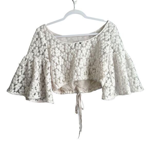 Milly Lydia Floral-Embroidered Lace Crop Top Women's S White Bell Sleeve Boho - Picture 3 of 8